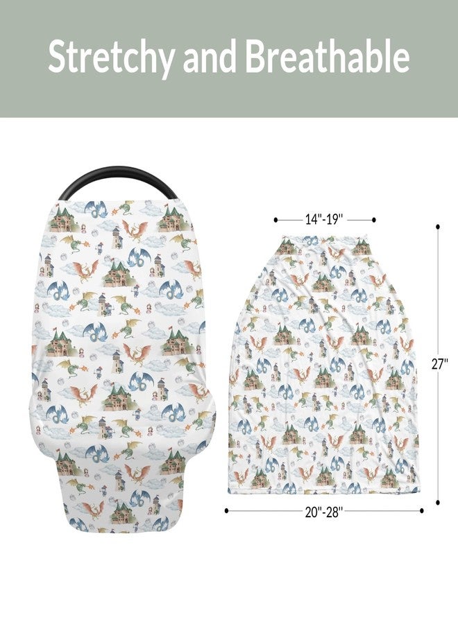 ZoUbqchY Fairytale Dragon and Knights Car Seat Cover for Babies Fantasy Dragons Princess Castle Stretchy 5-in-1 Cover Adjustable Infant Carseat Cover Canopy Moon Clouds Breathable Nursing Cover-Up - Image 5